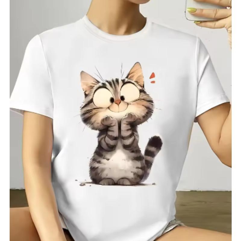 Cute Cartoon Cat Graphic Print T-shirt