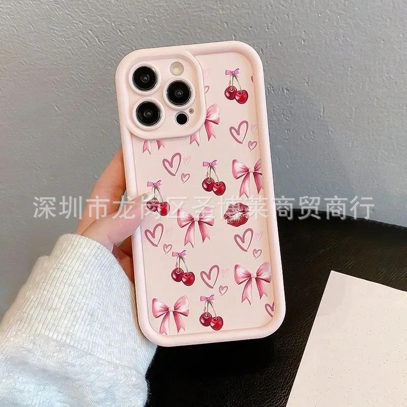 Вишневый бант подходит для чехла для мобильного телефона Apple 17promax iPhone16/15 emery 14/13 защитный чехол.