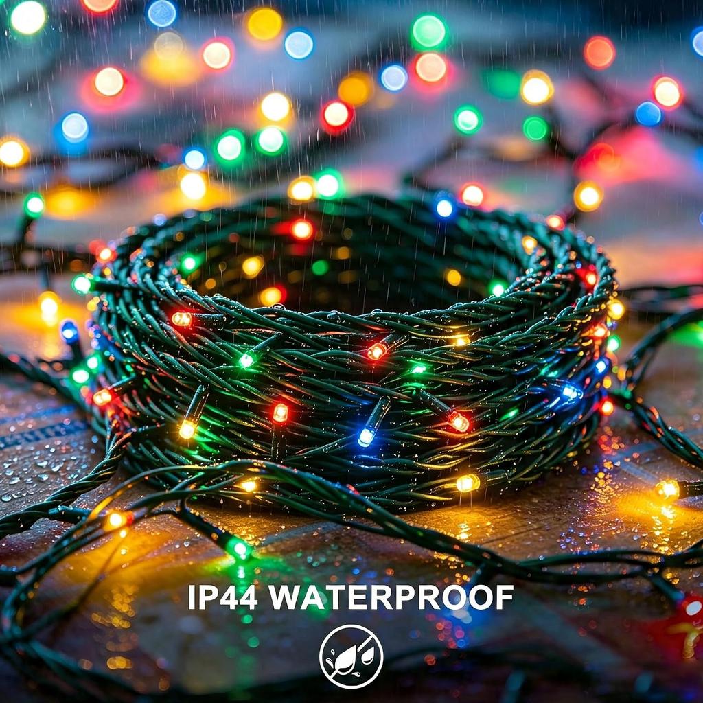 RPGT Christmas Tree Light 200 LEDs 73ft Green Cable Wire Fairy String Twinkle Lights Plug in 12 Modes for Xmas Party, Indoor,Outdoor, Garden,