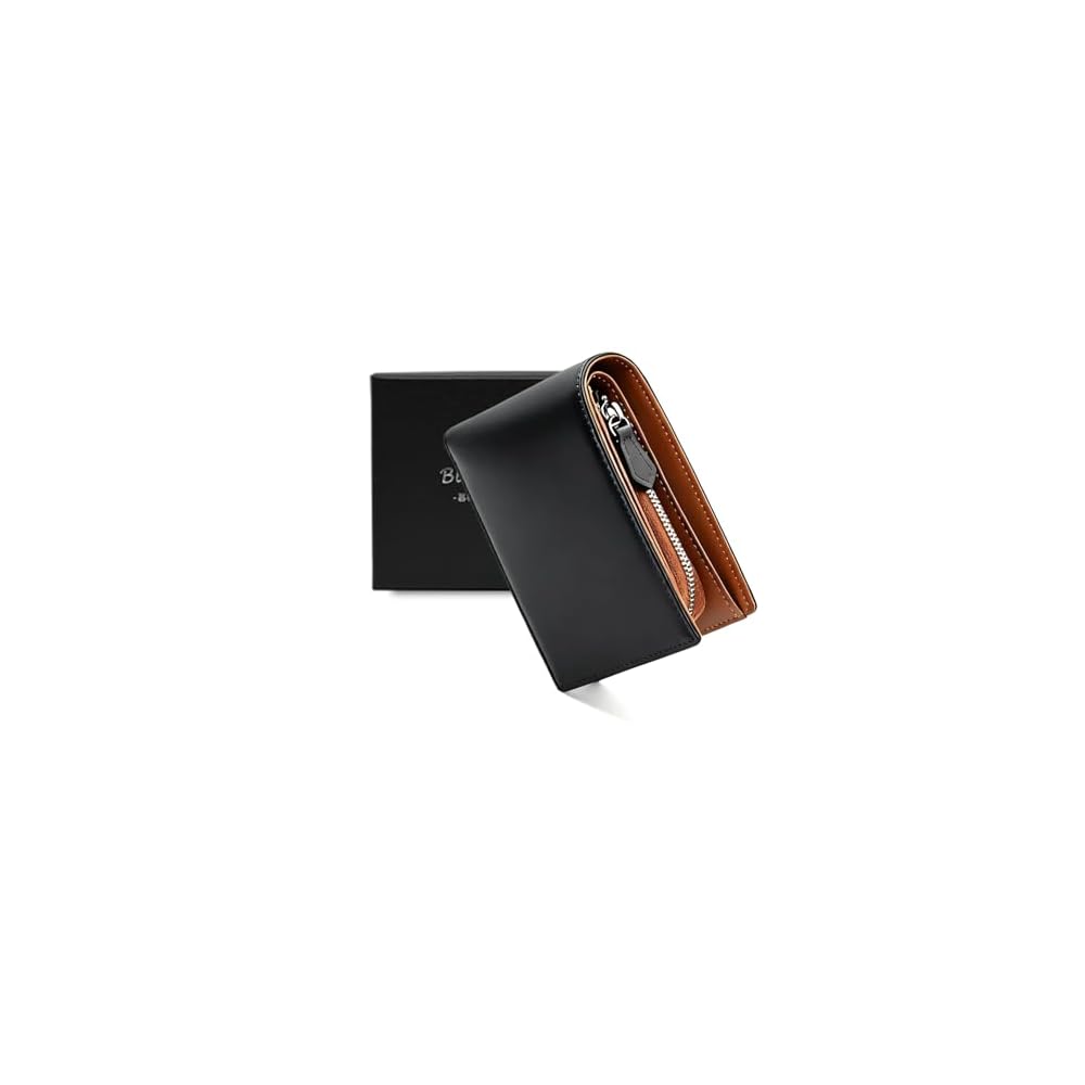 Bluesay Men's Bi-fold Wallet, Tochigi Leather, Genuine Leather, Large Capacity, YKK Zipper, Coin