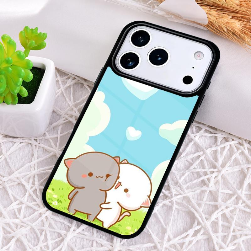 Мультяшный Чехол-Кот Персиковый Моти для iPhone 17 Air 16 15 11 12 14 13 Pro Max Ударопрочный Чехол