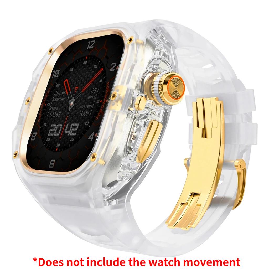 Роскошный мод-комплект для Apple watch Ultra 3/2/1 49 мм Спортивный резиновый ремешок+чехол для Iwatch ultra 49 мм Прозрачный ледяной чехол Комплект для переделки