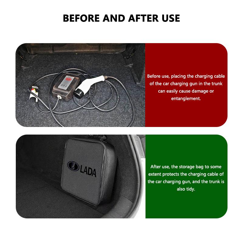 VRT4 Car Charging Gun Device Cable Storage Bag Box Bag For Lada Largus Priora Vesta Niva Samara Kalina 4x4 Urban Granta
