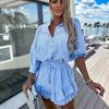 Летние женские полосатые комплекты платье повседневные рубашки короткие юбки комплекты из 2 предметов модные праздничные женские наряды