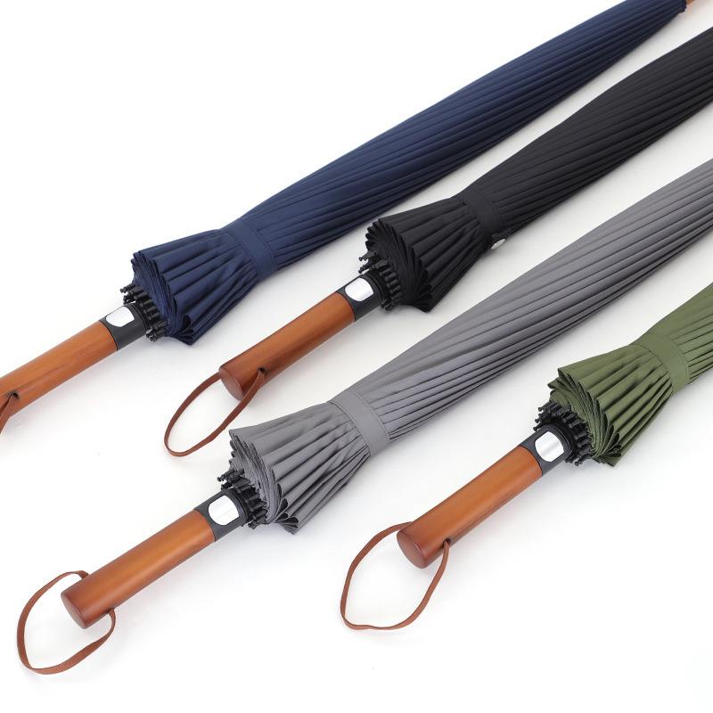 Зонт с ручкой из цельного дерева высшего качества из 24 костей, защита от дождя и солнца, легкий, из роскошного волокна, с высокой плотностью, можно чистить щеткой