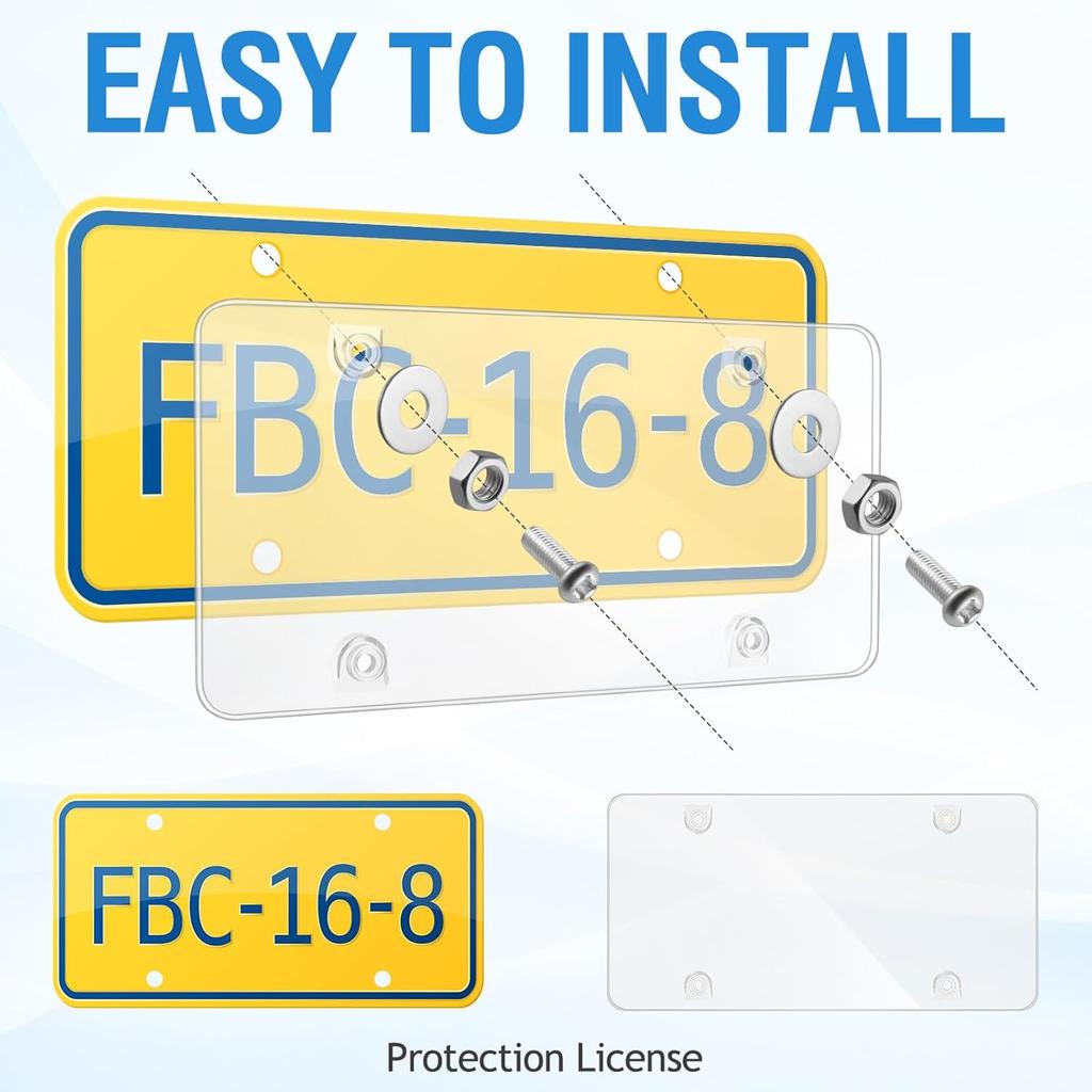 2 Pack Clear License Plate Covers Unbreakable License Plate Protector Clear Flat Cover Frame Shields With Screws