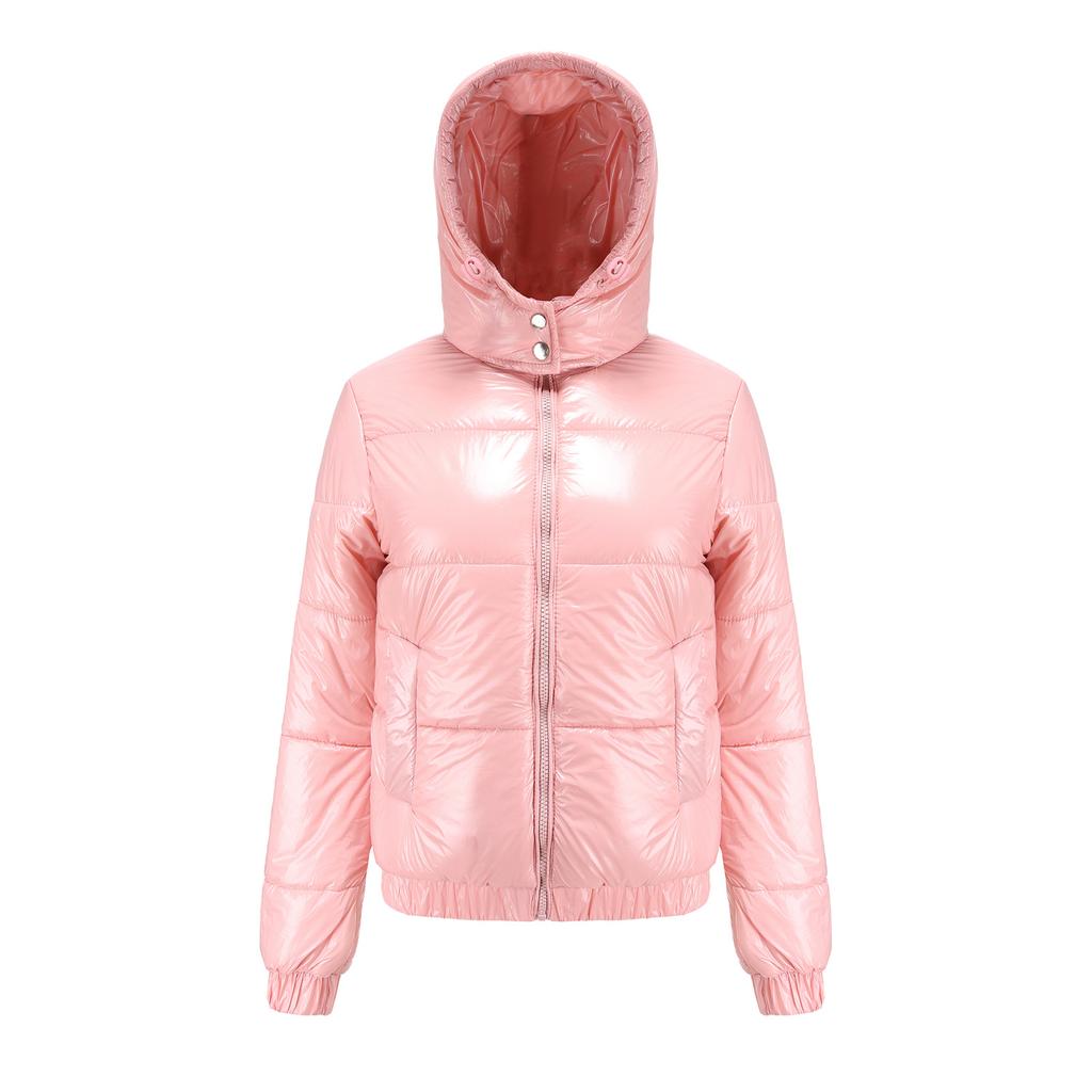 Куртки для женщин флисовая куртка осень-зима с капюшоном из хлопка 20D ламинирование брызгозащитная модная куртка с длинными рукавами блестящая хлопковая одежда женская