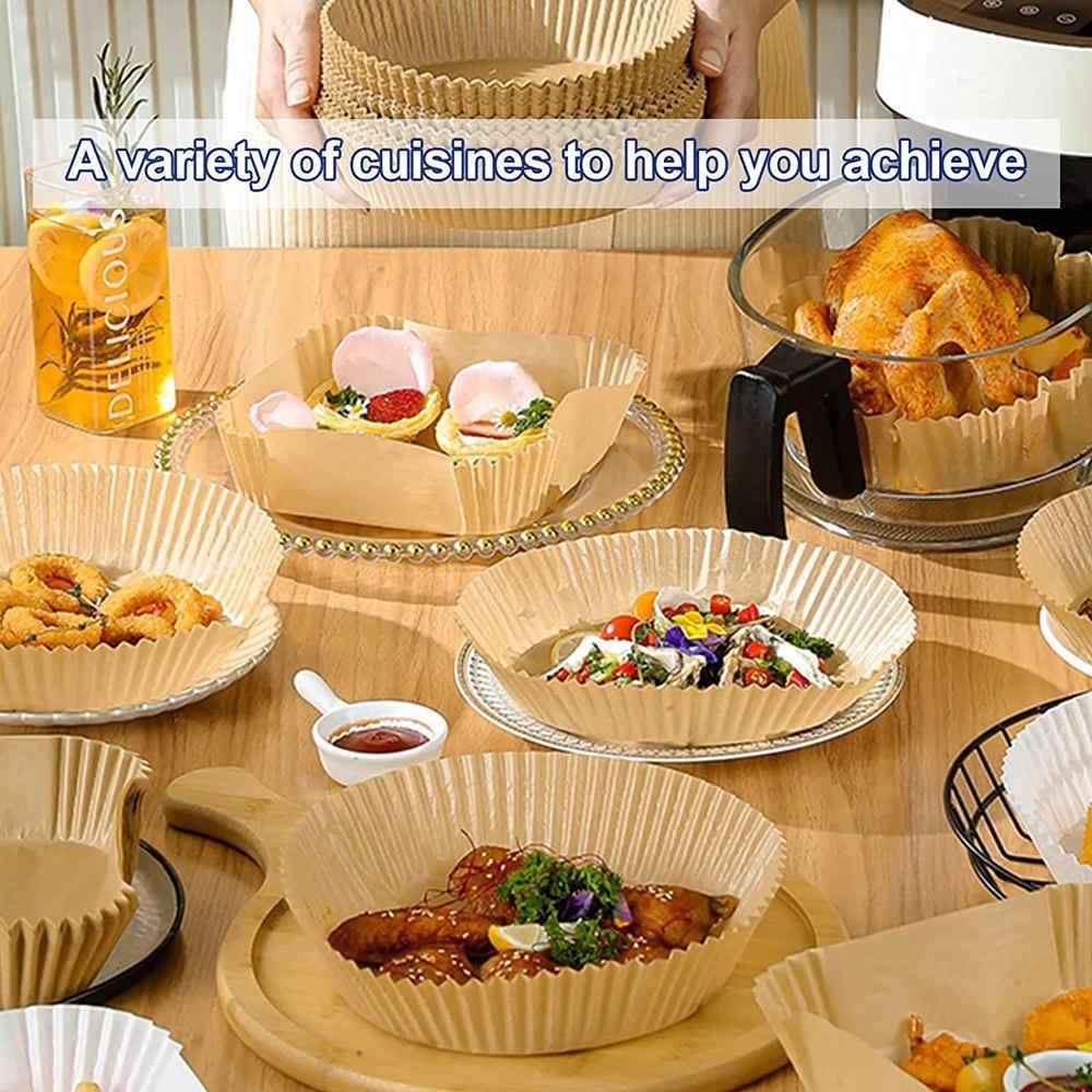 25/50/100 шт. одноразовая бумага для выпечки для фритюрницы, маслостойкая подкладка для корзины для пароварки, антипригарный противень из пергаментной бумаги, подставка для духовки, сковороды для барбекю, аксессуары