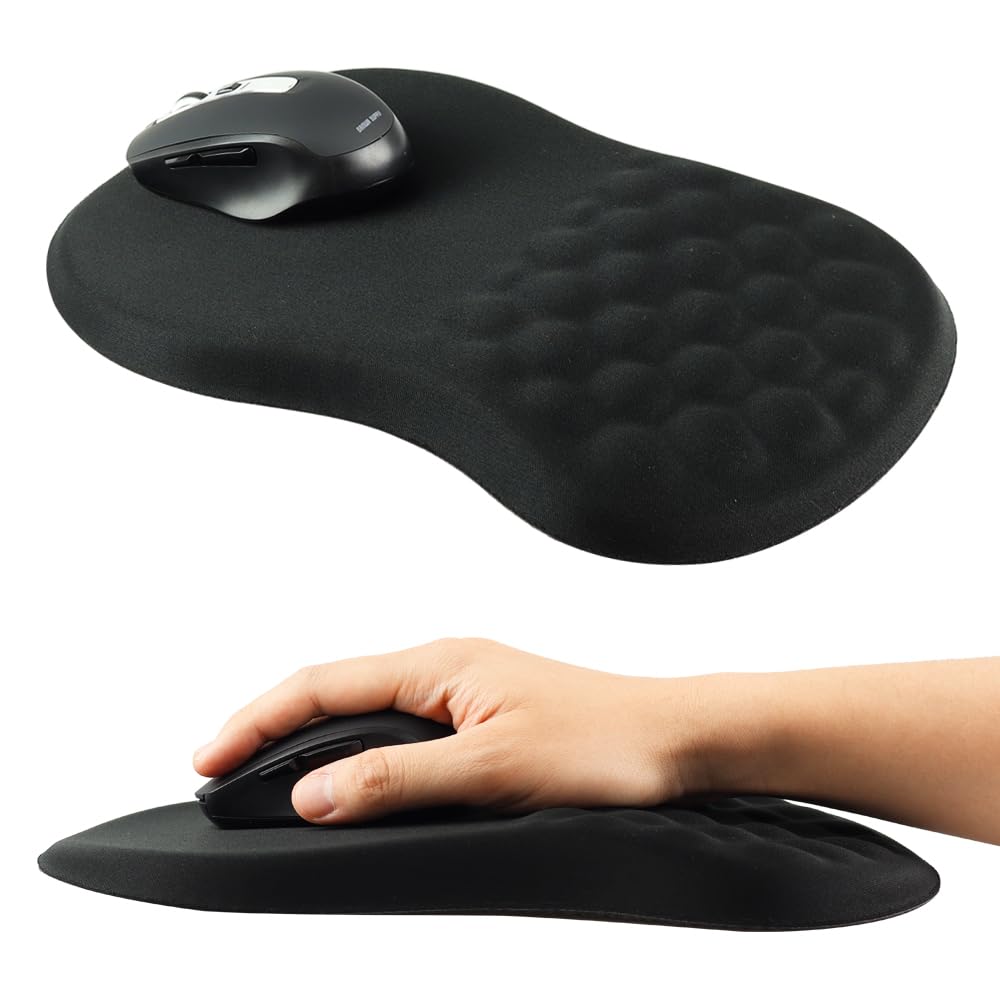 Коврик для мыши с пеной памяти и встроенной поддержкой запястья уменьшает моющуюся поддержку, дышащий, подставка для рук, усталость, (черный)
