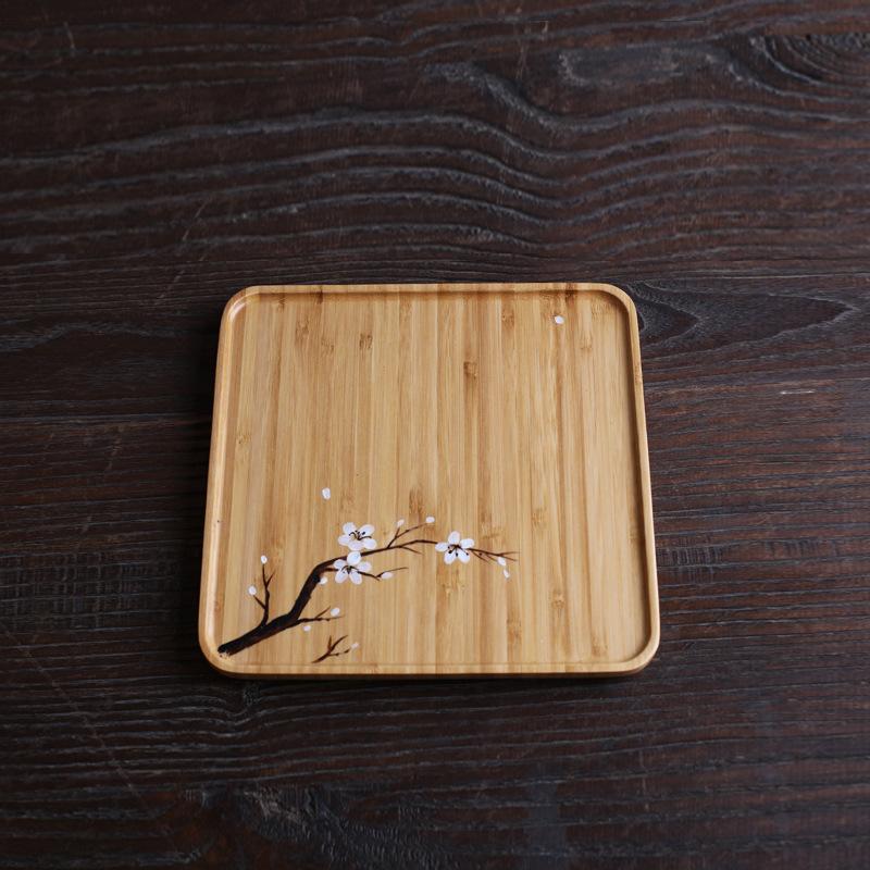 Расписанный вручную поднос для чая из сухого бамбука, простой небольшой поднос для чая, чайный столик, чайный сервиз, аксессуары для офиса и дома, поднос для чая