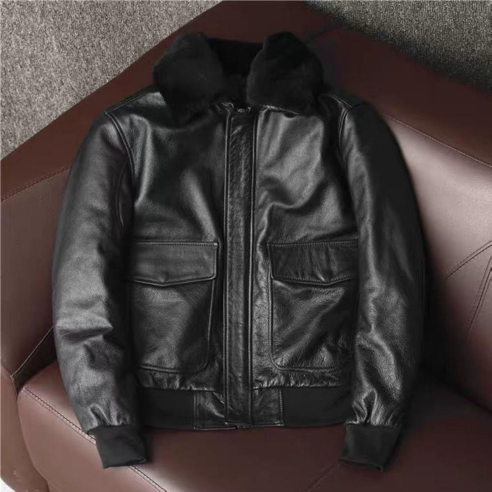 Winter Lapel Flight Suit Leather Jacket Pure First Layer Cowhide Leather Jacket Men's Large Size Cotton Jacket