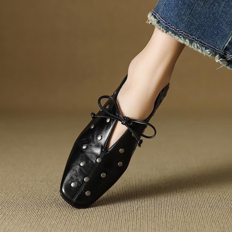 Мода 2025 Новые заклепки Натуральная кожа Ретро Женские туфли-лодочки Толстый высокий каблук Весна Лето Женские туфли для вечеринки Выпускного Вечера Женские туфли на каблуке Женские