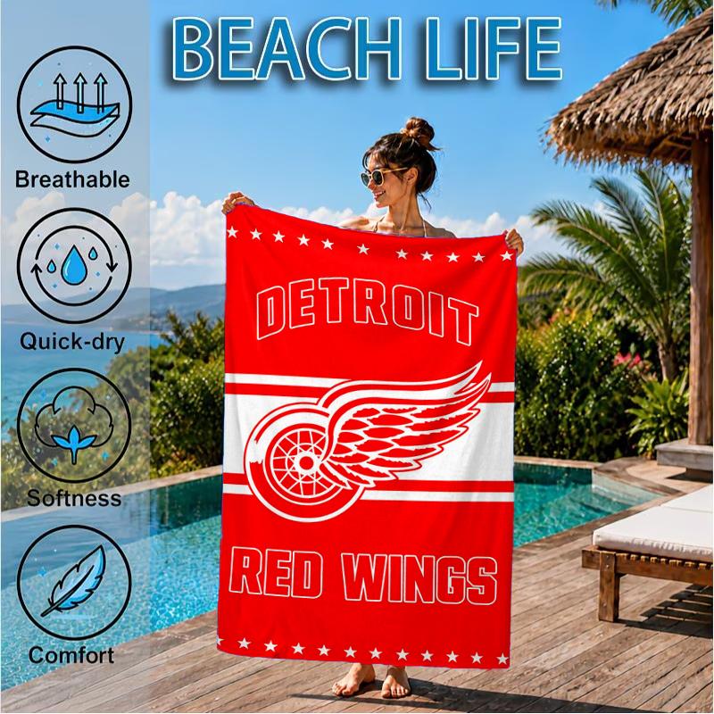 Detroit Red Wings Crest Beach Towel, Super Soft Microfiber, Perfect Gift for Her/Him, Birthday, for Pool, Beach, Travel, Decor Beach Party