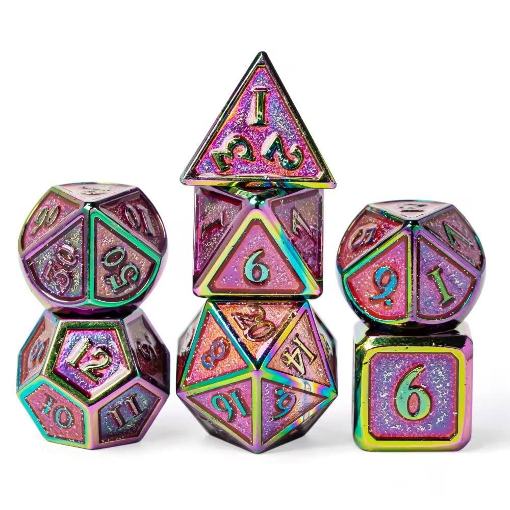 Cusdie Металлические блестящие кубики DND 7 шт. Каркасные сплошные кубики D&D D4-D20 Набор многогранных кубиков для ролевой игры Pathfinder TRPG