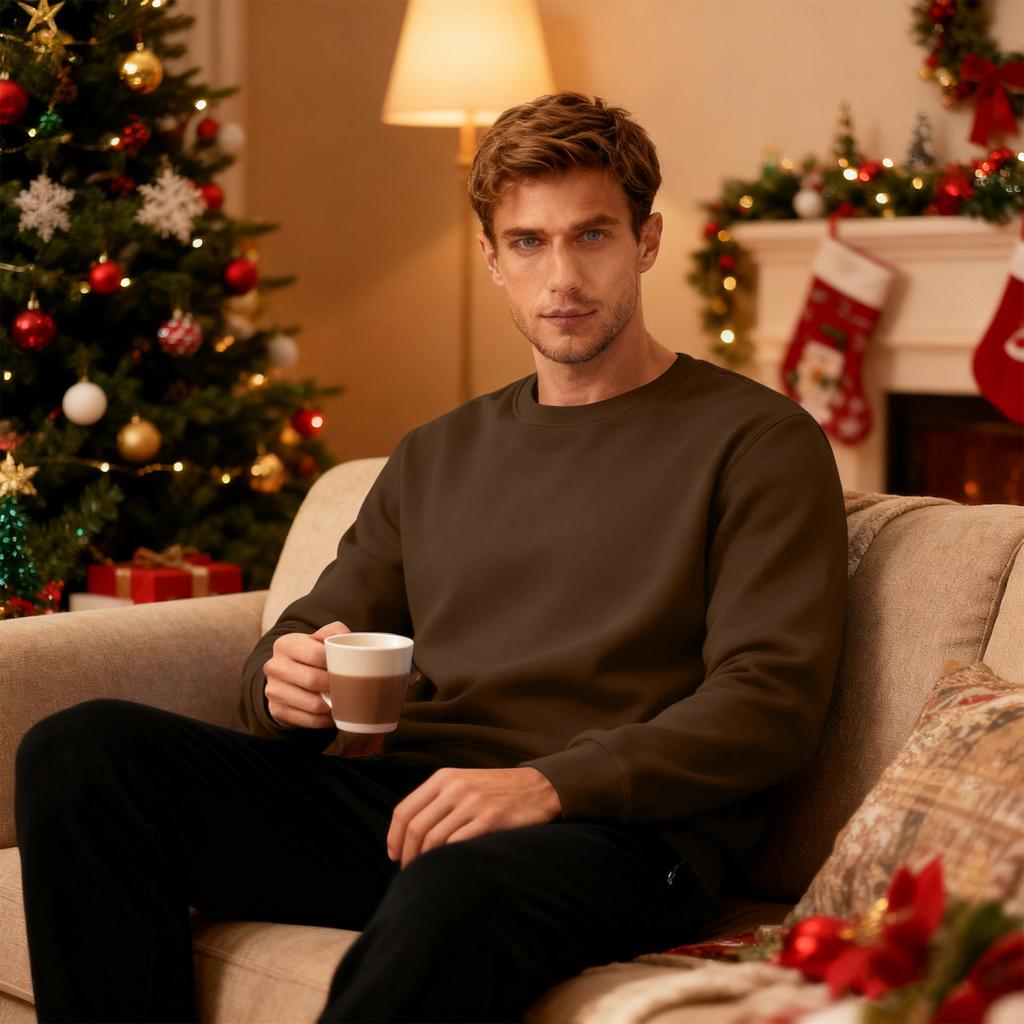 Men's Round Neck Fleece-Lined Thick Solid Color Sweatshirt