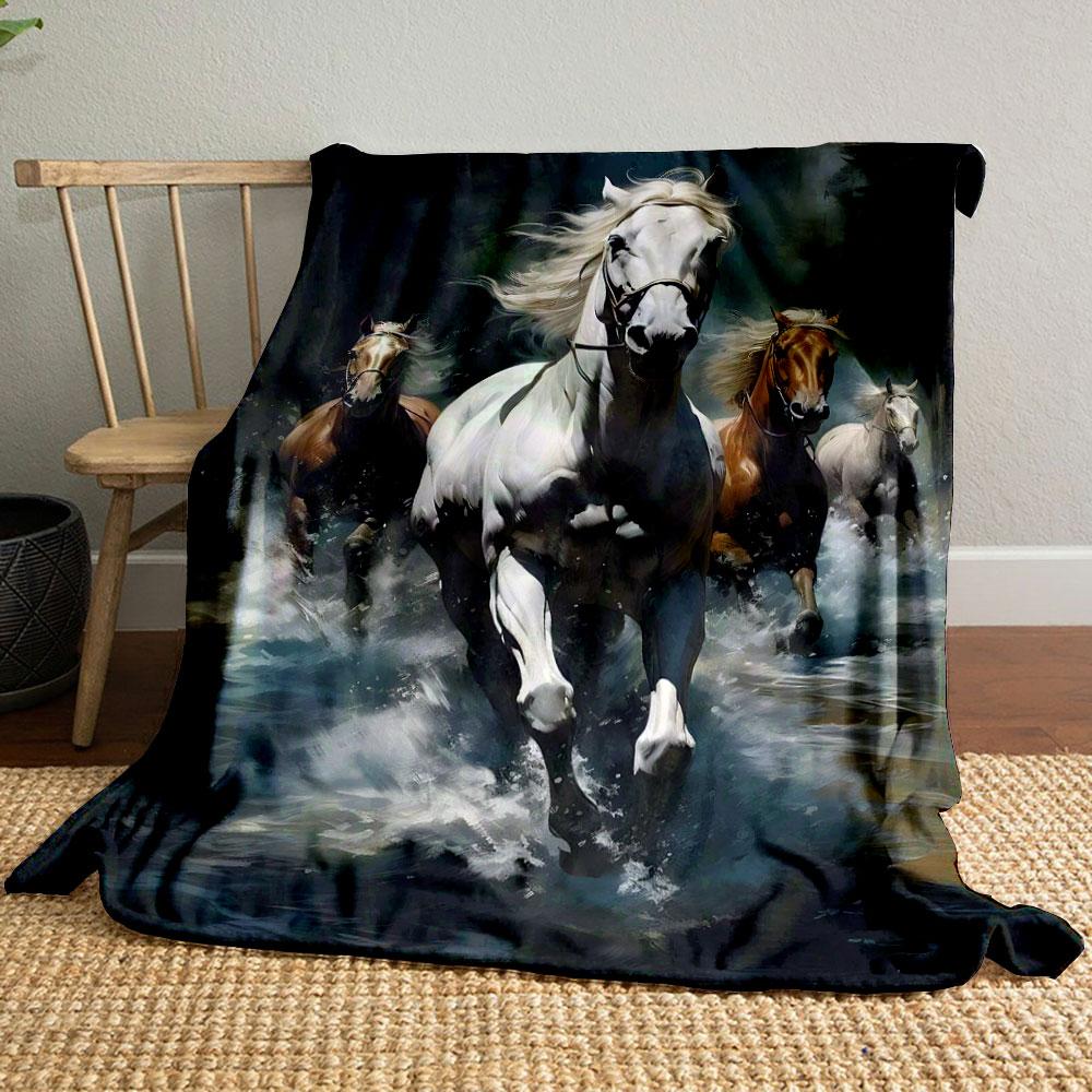Galloping Horses Stream Throw Blanket bedroom Blanket for Livingroom Couch lunch break Soft throw for Friend's festival Gift