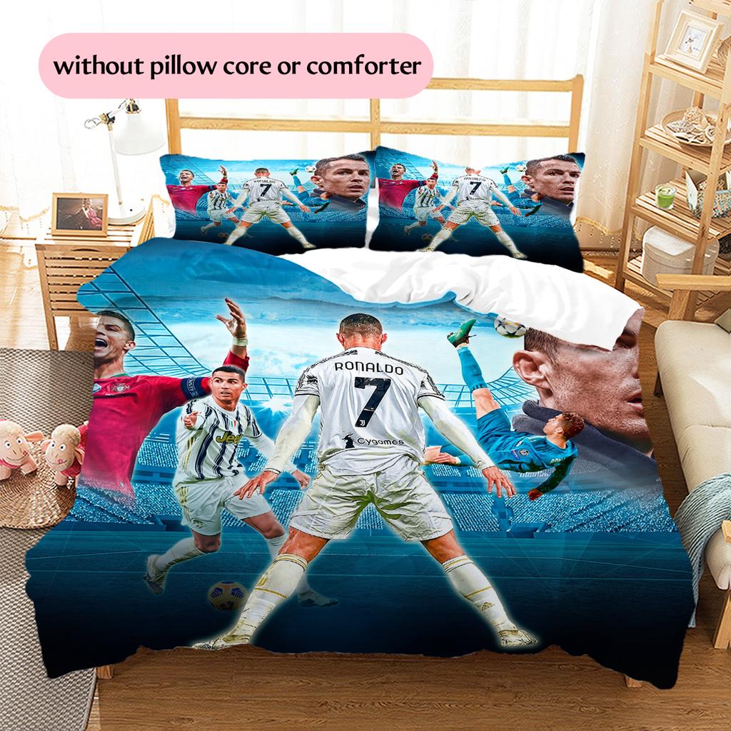 Постельное белье с рисунком Роналду Футбол Декор для дома Подарок на день рождения (1 пододеяльник + 2 наволочки, без наполнителя)