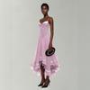 Womens Elegant Long Dress Asymmetrical Flowy Hem Sleeveless High Waist Slim Fit 2026