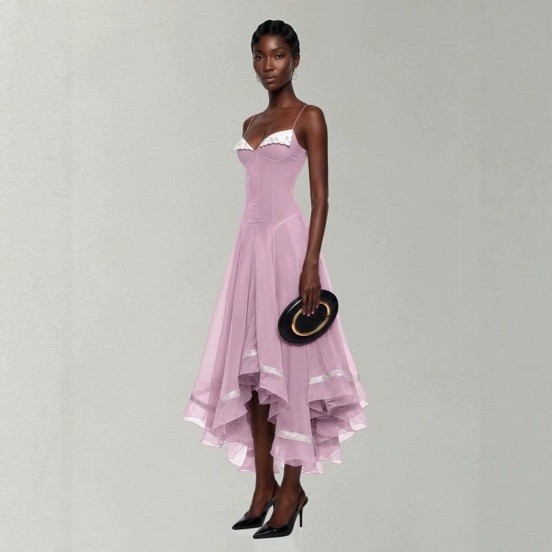 Womens Elegant Long Dress Asymmetrical Flowy Hem Sleeveless High Waist Slim Fit 2026