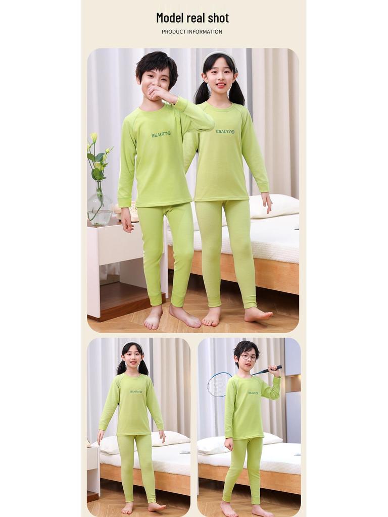 Детский комплект пижамы с длинным рукавом и вставками контрастных цветов (реглан) - Теплое осенне-зимнее нижнее белье для мальчиков и девочек