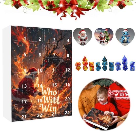 Рождественский адвент-календарь 2024, акриловые игральные кости, украшения, 24-дневный календарь обратного отсчета, набор разноцветных многогранных игральных костей