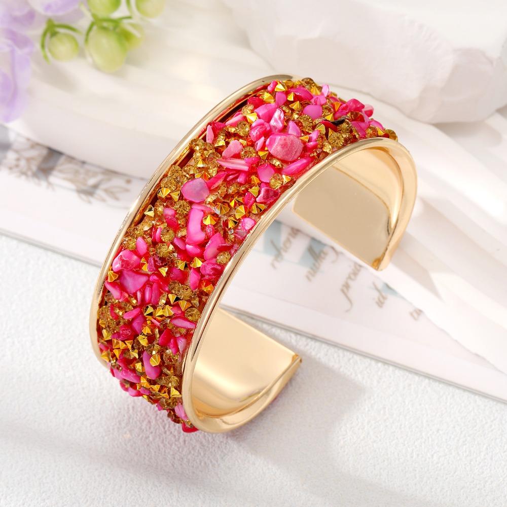 Zircon Cuff Bangles Stone Exaggerated Bracelet Fashion Wide Open Bangle Women