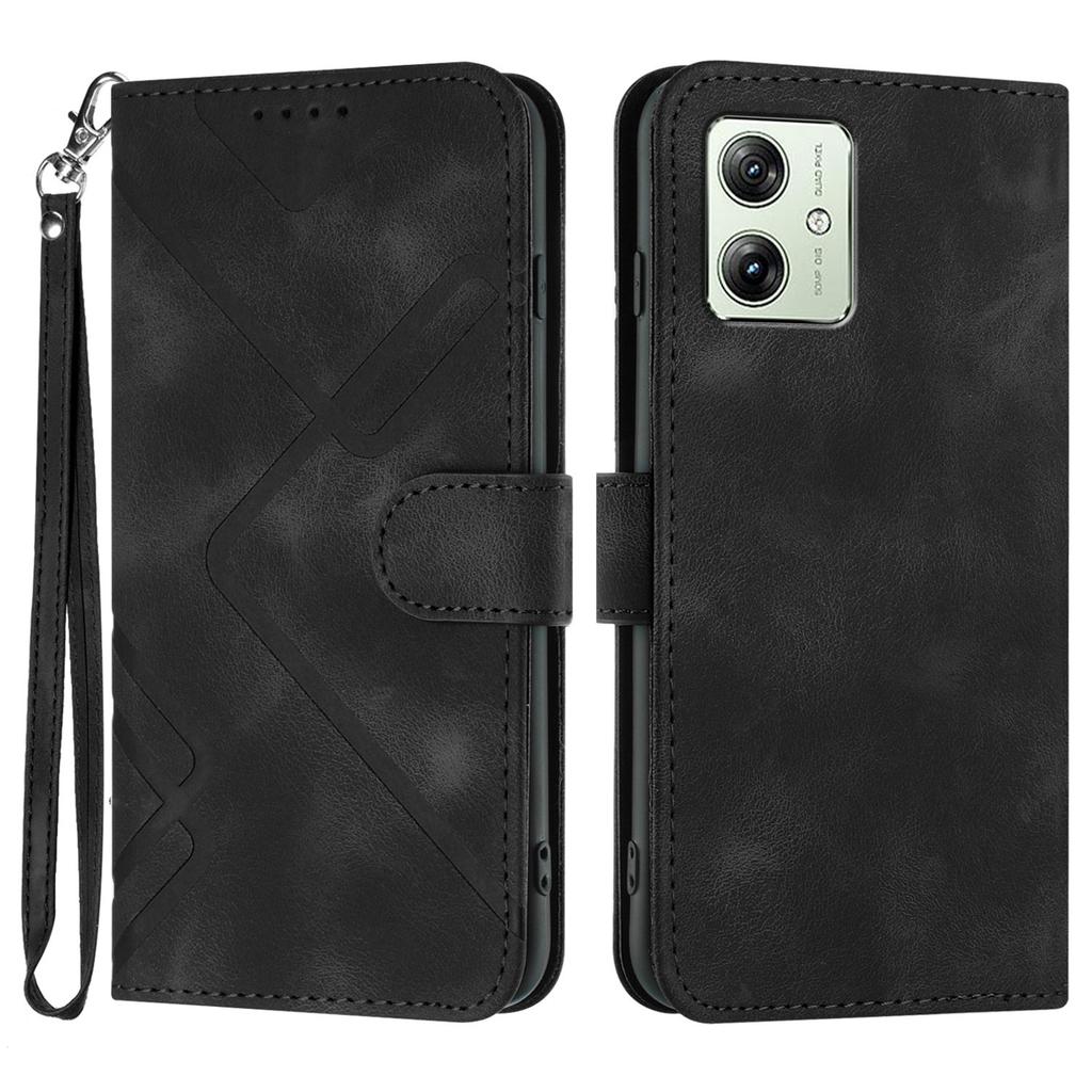 For Motorola Moto G54 Power 5G Wallet Case Line Imprinted PU Leather Phone Cover with Strap