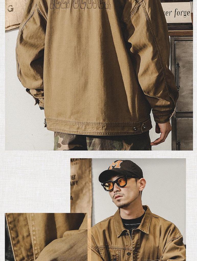 Men's Retro Herringbone Workwear Jacket - American Style, Heavyweight, Spring/Autumn