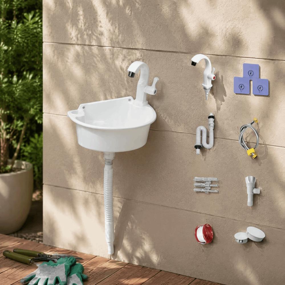 Self-Adhesive Wall Mounted Sink No-Drill Installation Wash Basin Mini Mount Basin For Camping