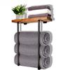 Double Pole Towel Storage Rack, Non Perforated Towel Storage Rack, Wall Mounted Black Iron Wood Bathroom Towel Rack