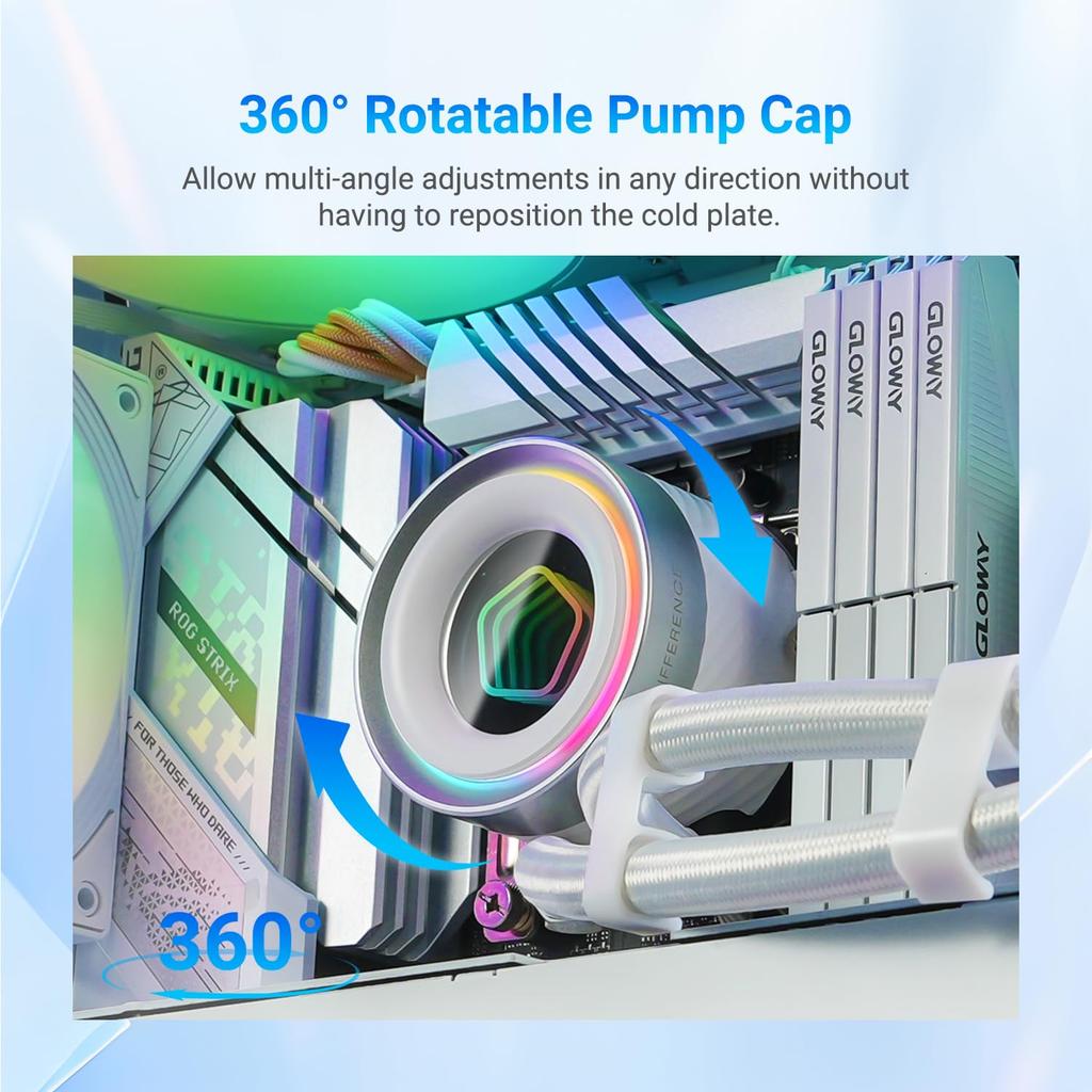 FX240 INF White 240mm Liquid CPU AIO Cooler ARGB Infinity Mirror 2x120mm Daisy Chain Low Noise Operation Up To Compatible with Intel Compatible with