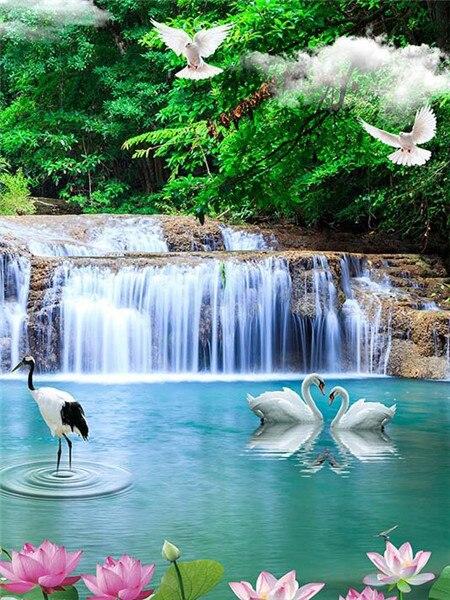 5d Алмазная картина Полный дрель Квадратный пейзаж Водопад Алмазная вышивка Продажа Цветочная мозаика Домашний декор