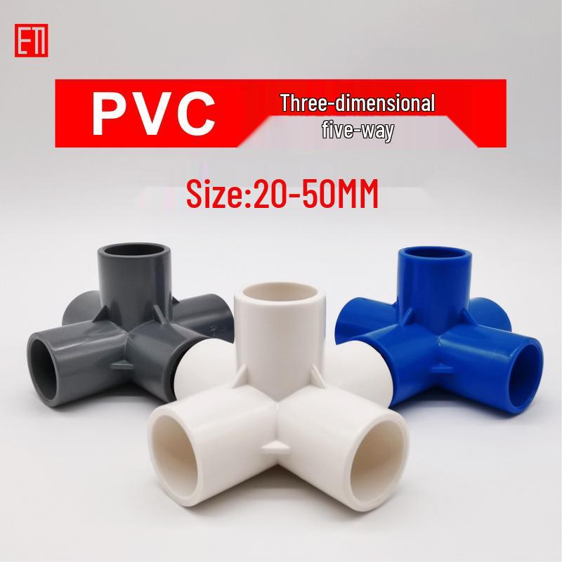 PVC 3D 5-Way Scaffolding Corner Connector, 20-50mm (1/2", 3/4", 1") Plastic Water Supply Fittings