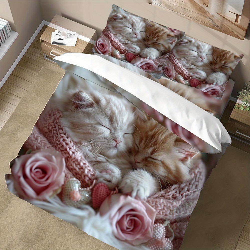 Lifesmells 2/3 шт. Очаровательный комплект пододеяльника со спящими котятами, комплект постельного белья со сладким котенком, уютный и очаровательный