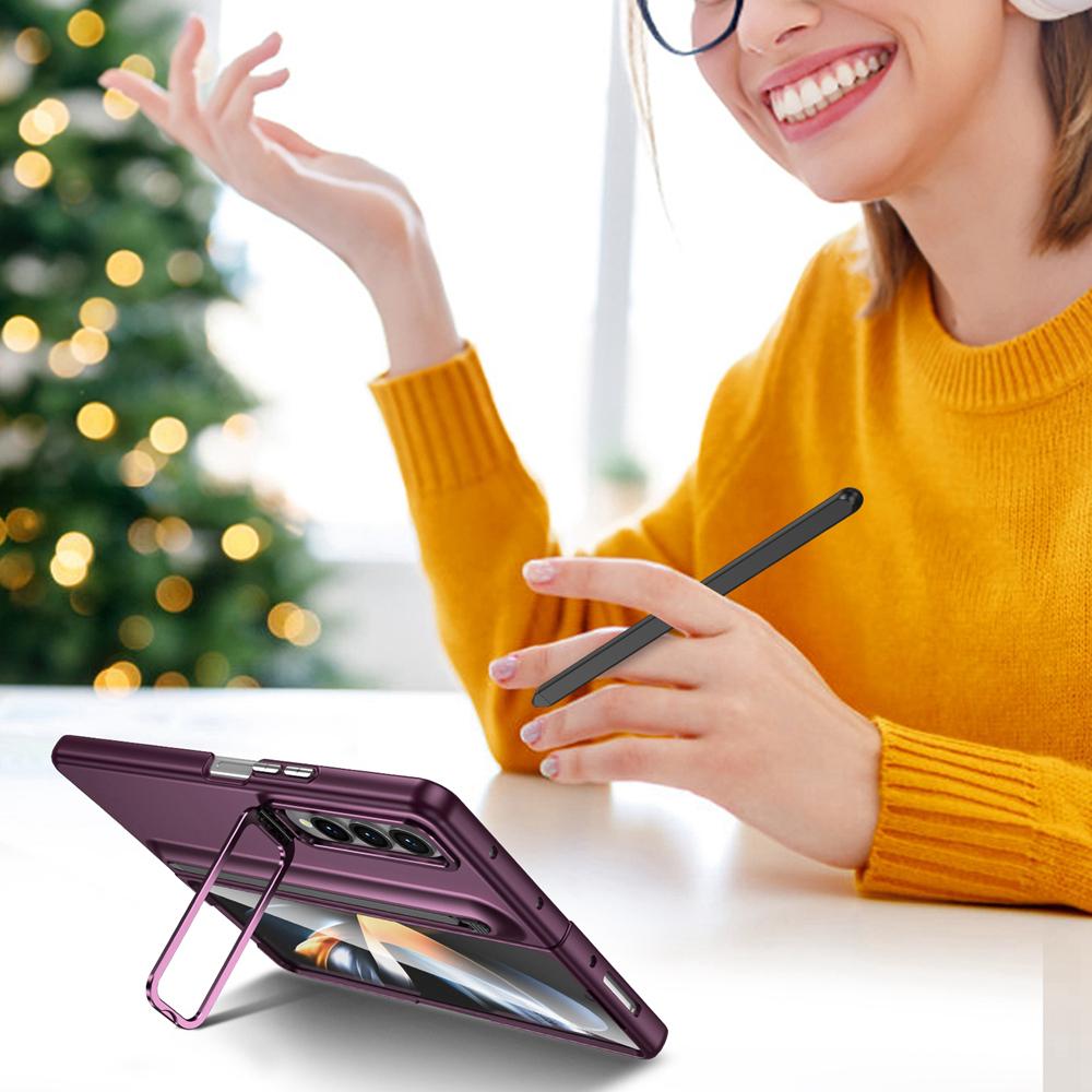 KEYSION С чехлом для сенсорной ручки для Samsung Galaxy Z Fold 4 3 5G, жестким чехлом для телефона с подставкой из ПК и защитой экрана из закаленного стекла