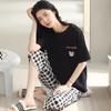 Women's New Short Sleeve Cropped Pants Pajamas Loungewear Set for Girls Summer Simple Korean Cartoon Loose Loungewear Summer Set