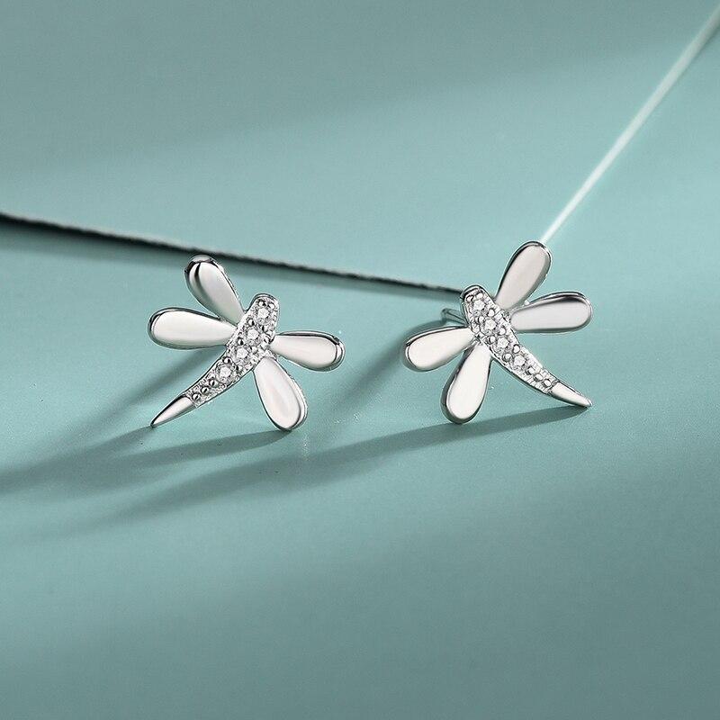 Серьги-гвоздики в виде стрекоз из стерлингового серебра S925 с бриллиантами Женская мода Личность Простота Творчество Животные
