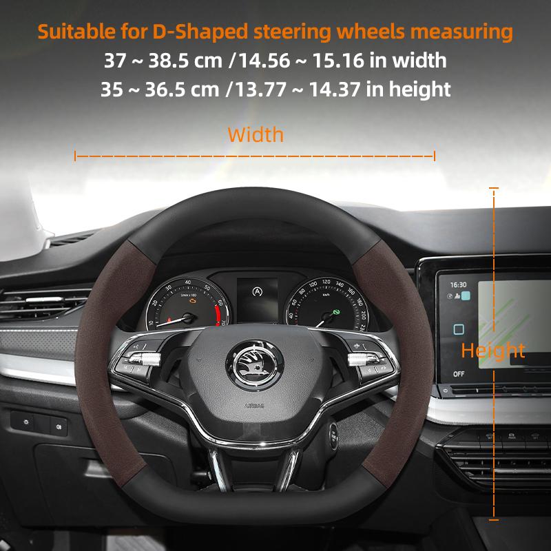 Suitable for Skoda Suede Matte Carbon Fiber Texture Steering Wheel Cover Suitable for Octavia 2 3 A7 1 Superb Roomster A5