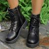 Модные черные ботинки из искусственной кожи для женщин, осенне-зимние ботильоны на шнуровке на платформе, женские ботильоны на молнии с коротким плюшем