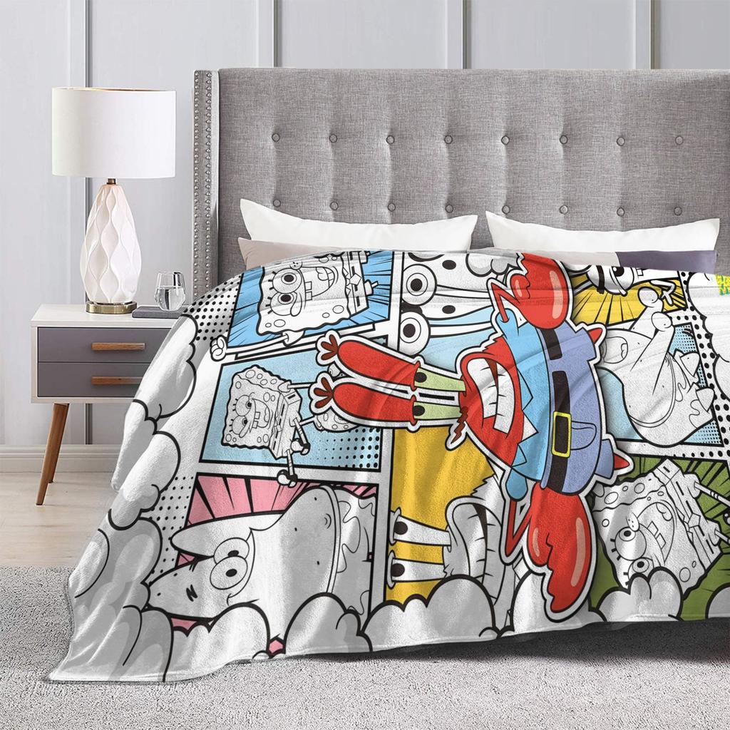 Warm Blanket Students SpongeBobs Black White Line Art Throw Blanket Flannel Bedspread For Couch Bed Fashion Sofa Bed Cover