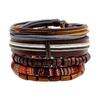 Popular European & American 5-Piece Leather Bracelet Set: Wooden Beads, Wax & Leather Braided Bracelets