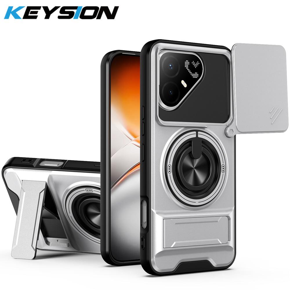 KEYSION Магнитный чехол для телефона TECNO Pova 8 Pro 5G Защита камеры со сдвижной крышкой Вертикальная подставка Кольцо 360° Ударопрочная задняя крышка