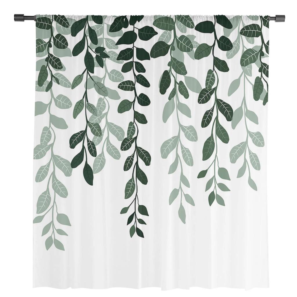 Листья растений, сельские зеленые прозрачные шторы для гостиной, спальни, вуаль, оконная занавеска, балкон, кухня, тюлевые шторы