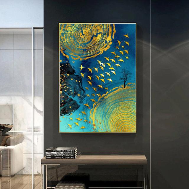 Современное абстрактное золотое годовое кольцо, картина маслом, геометрическая линия, чернильный плакат и принты, крыльцо, гостиная, декоративное настенное искусство