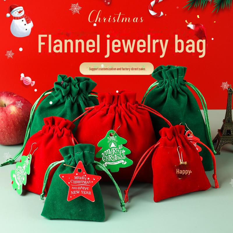 Christmas Flannel Gift Bag: Red Drawstring Bag for Candy, Peace Fruit, and Wedding Favors