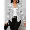 Women's Lightweight Plaid Long Sleeve Jacket - Stylish Open Front Outerwear for Spring & Fall, Black & White Houndstooth Pattern,