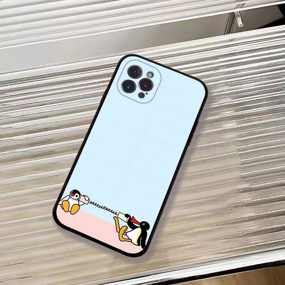 Милый Чехол-Пингвин Пингу для Телефона iPhone 17, 16,15,14,13,12,11 Plus,Pro Max, Других Мягкий Черный Чехол