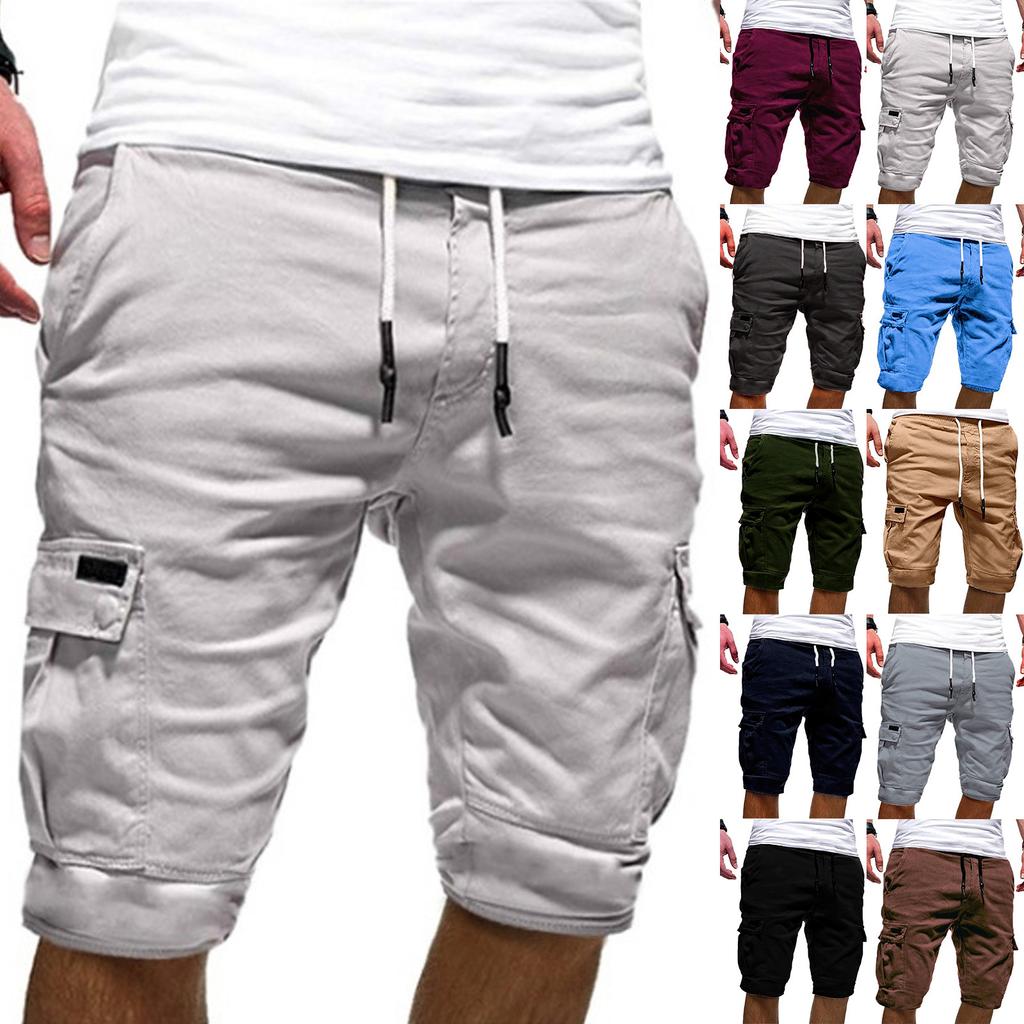 (Projector)Men's Summer Casual Outdoors Casual Patchwork Pockets Overalls Sport Tooling Shorts Pants