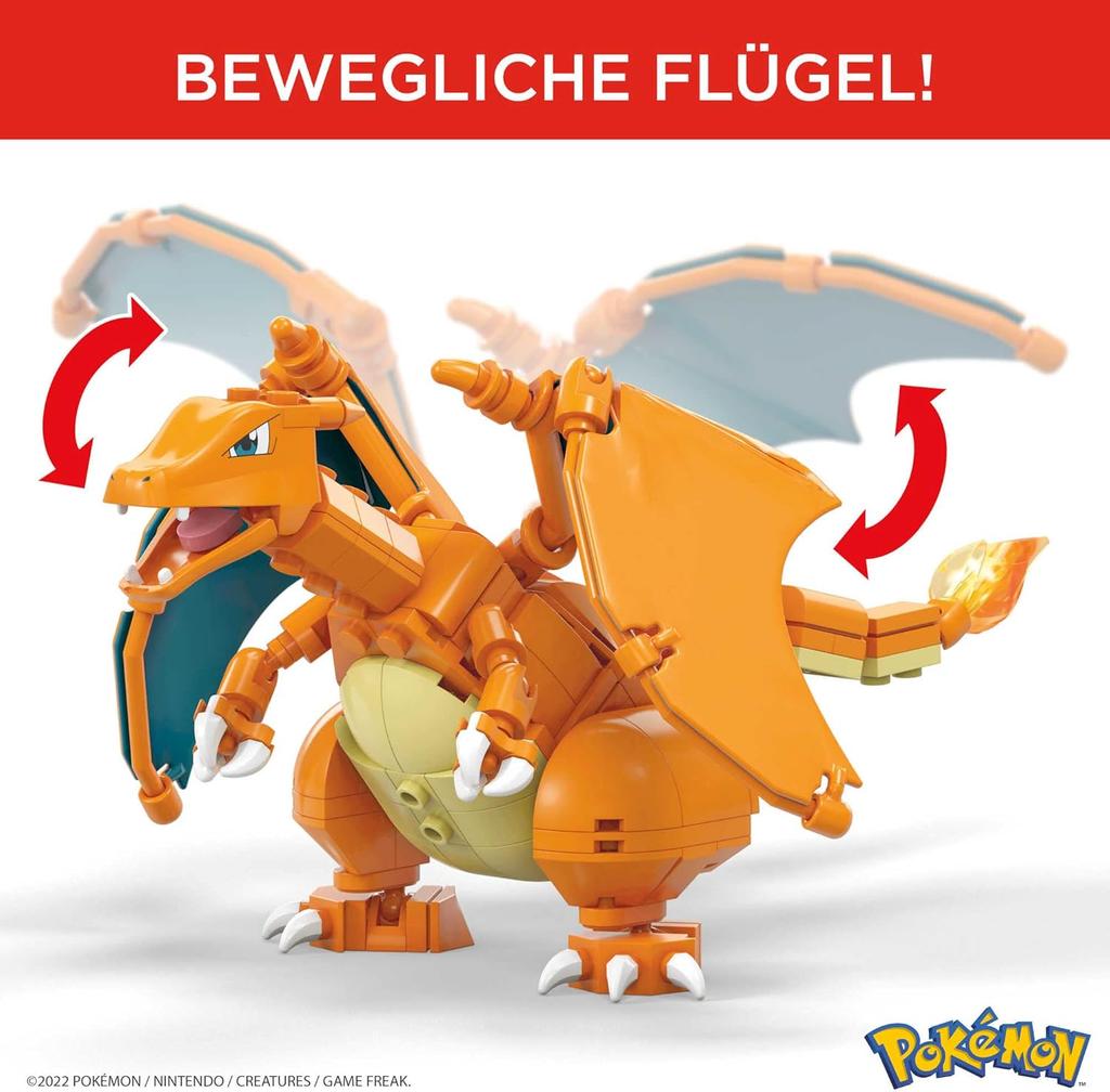 Mega Construx GWY77 Pokémon Charizard (Glurak) Figure, Construction Set with 223 Pieces, Movable, Approx. 10 Cm, for Children 6 Years and Above
