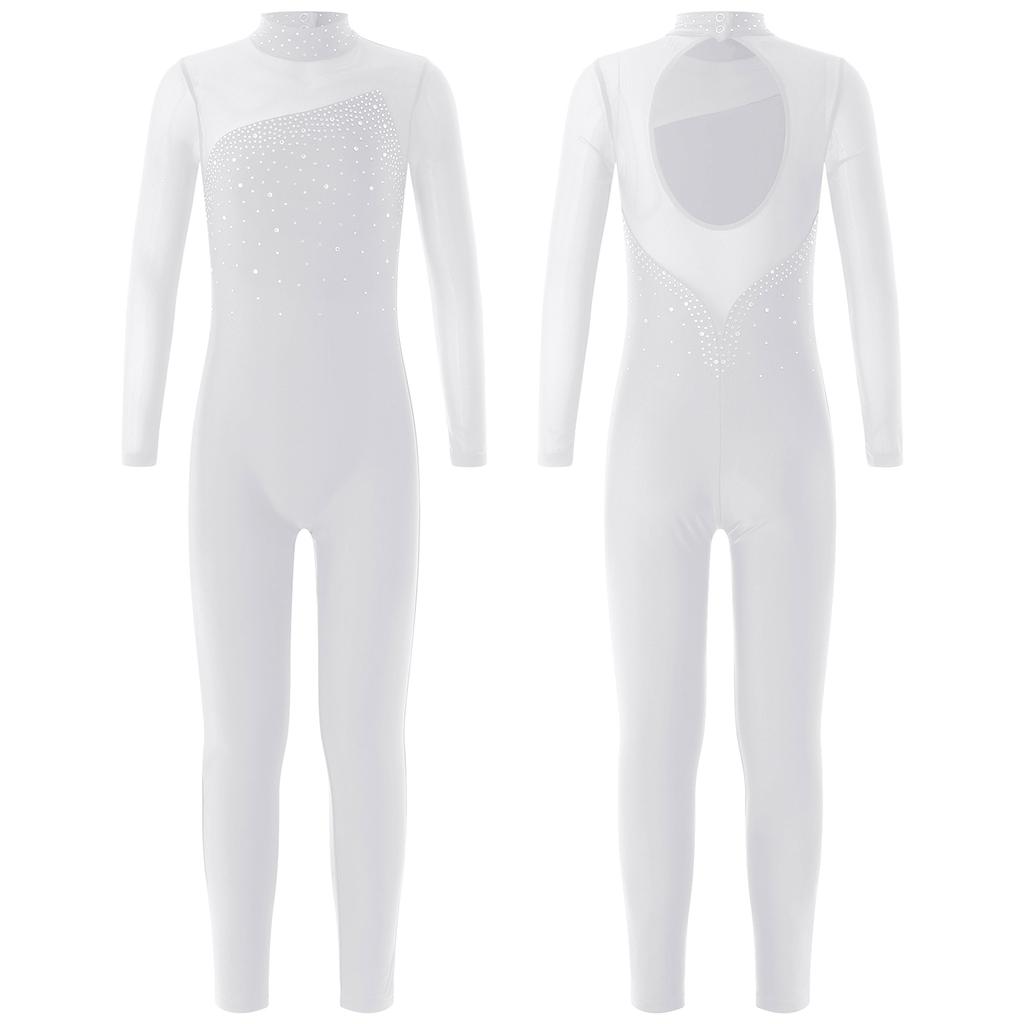 Children Girls Fashion Leotard Long Sleeve Round Collar Hollow Back Skating Performance Jumpsuit